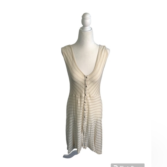 9-h15 stcl by Anthropologie Striped Button Down Cream High Low Sleeveless Dress - Picture 1 of 9